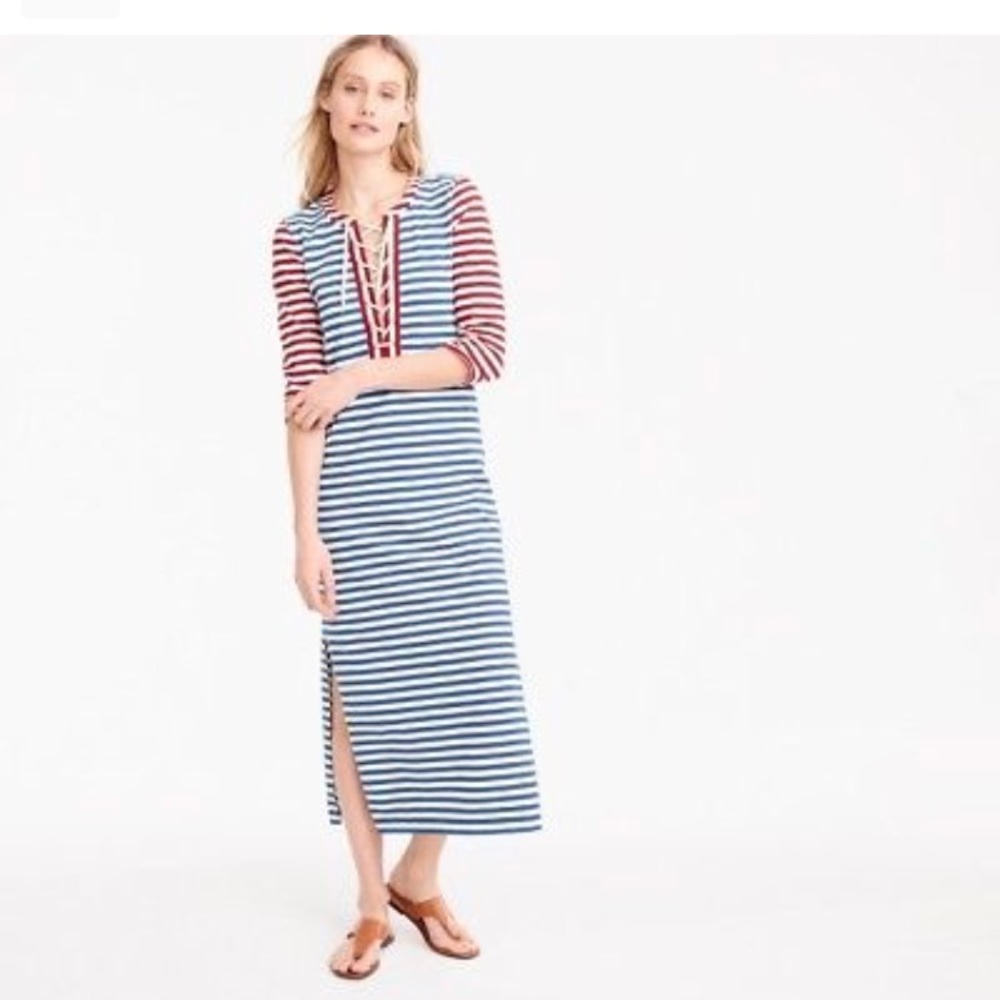 Nautical-Inspired J Crew Maxi Dress, 3/4 sleeves